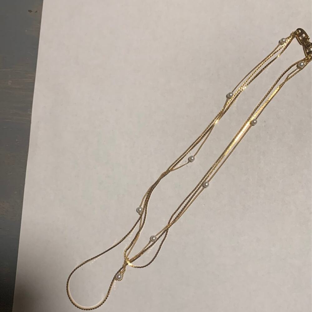 Vintage Napier Gold Toned with Faux Pearl Three Strand Necklace